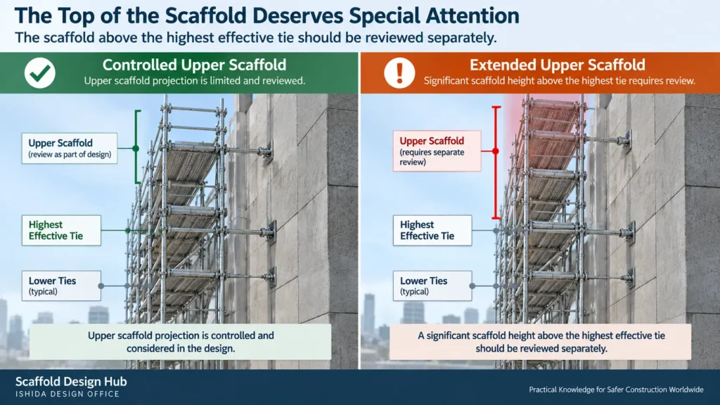 Comparison of controlled and extended upper scaffold height above the highest effective tie