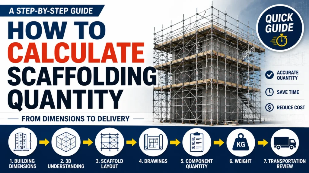 How to calculate scaffolding quantity step by step from building dimensions to component quantity, weight and transportation