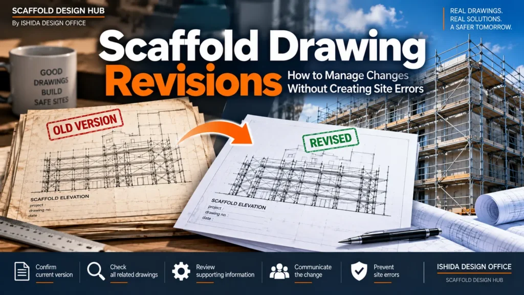 Scaffold drawing revisions showing an old version updated to a revised drawing