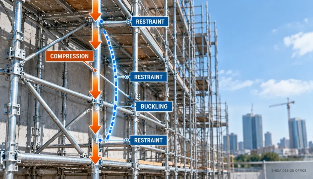 Scaffold standard compression, buckling and restraint